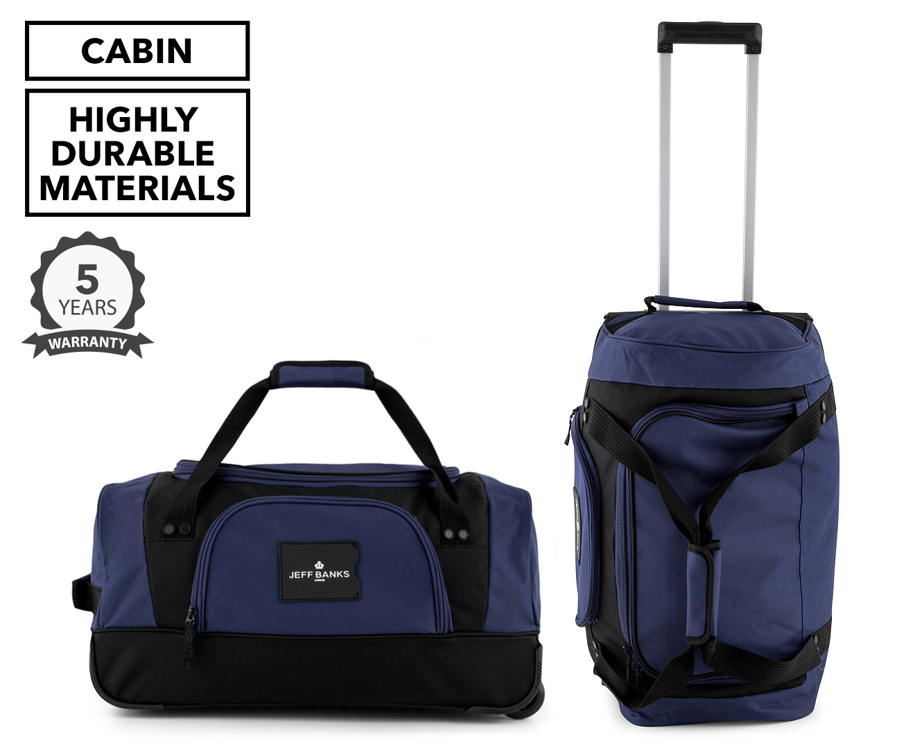 Jeff Banks 22-Inch Cabin Wheeled Duffle - Navy/Black | Catch.co.nz