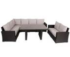 Black Harmonia Wicker Outdoor Lounge Dining Set With Dark Grey Cushion Cover