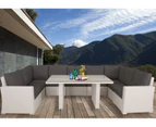 White Kensington Wicker Outdoor Lounge Dining Setting With White Cushion Cover