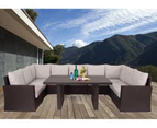 Brown Kensington Wicker Outdoor Lounge Dining Setting With Beige Cushion Cover