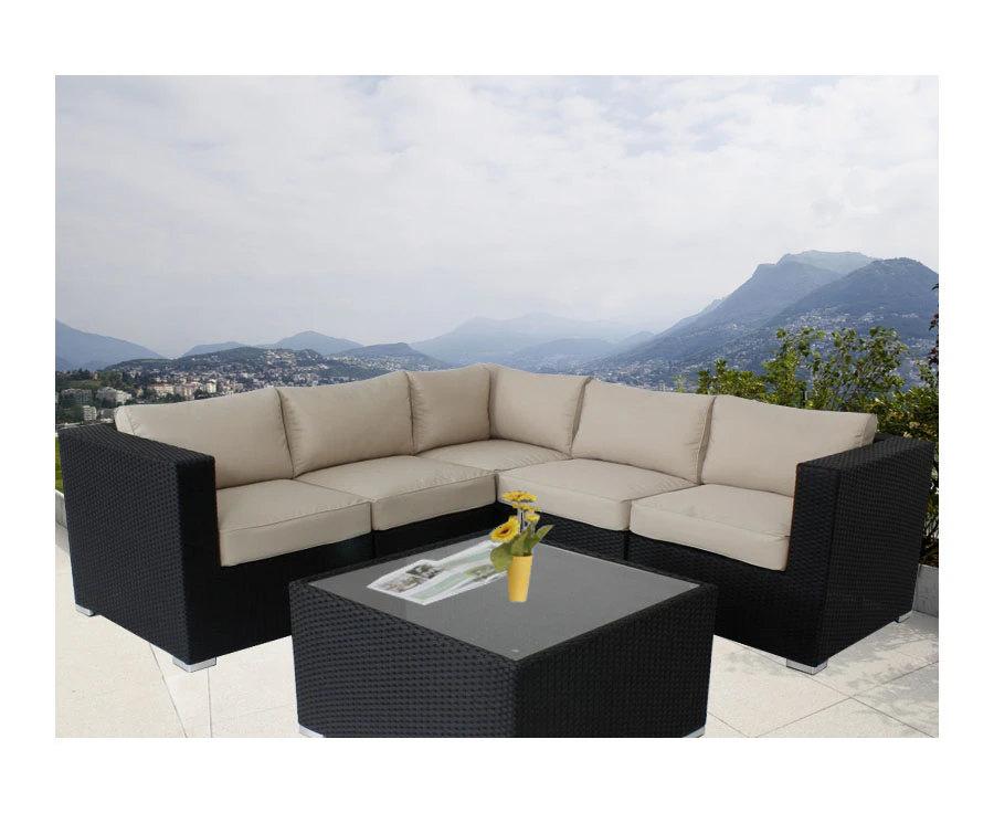 Black Ellana Outdoor Corner Lounge Suite With Grey Cushion Cover