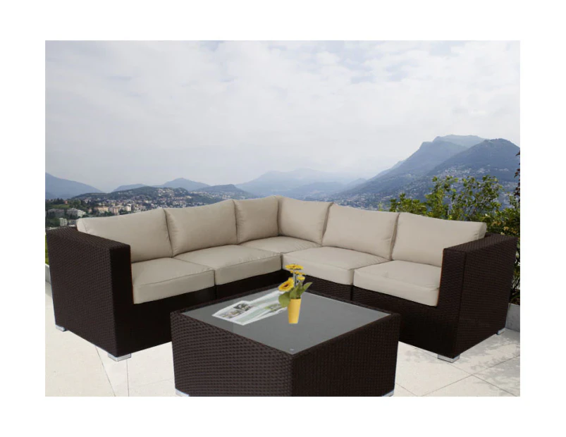 Brown Ellana Outdoor Corner Lounge Suite With Grey Cushion Cover