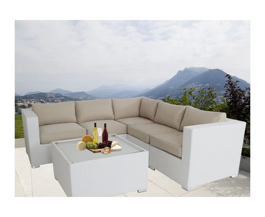 White Ellana Outdoor Corner Lounge Suite With Dark Grey Cushion Cover