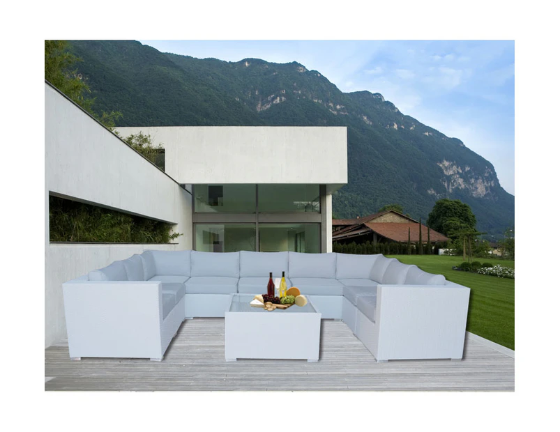 White Grand Jamerson Modular Outdoor Furniture Setting With Dark Grey Cushion Cover