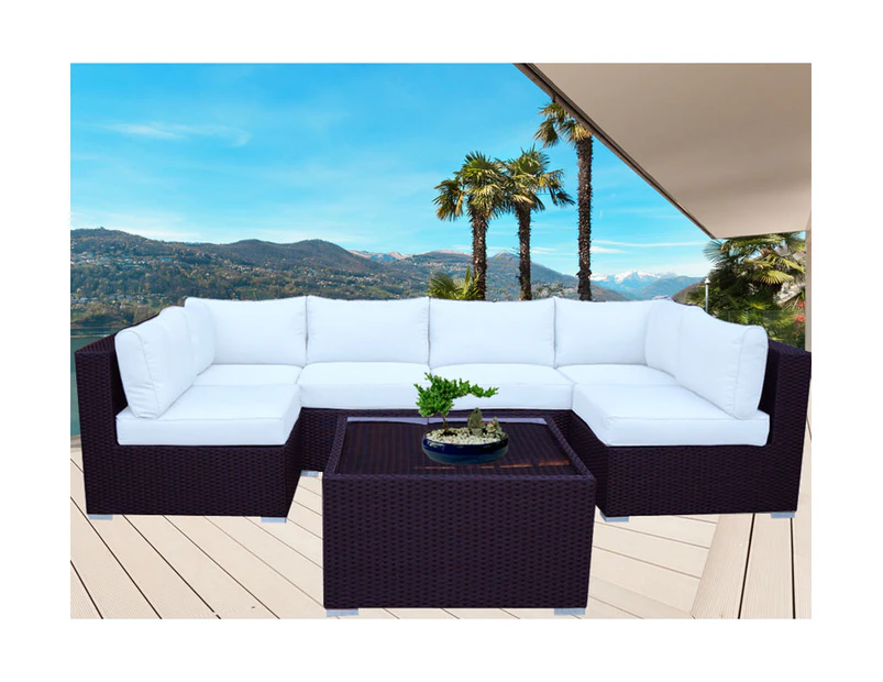 Brown Majeston Modular Outdoor Furniture Lounge With Beige Cushion Cover