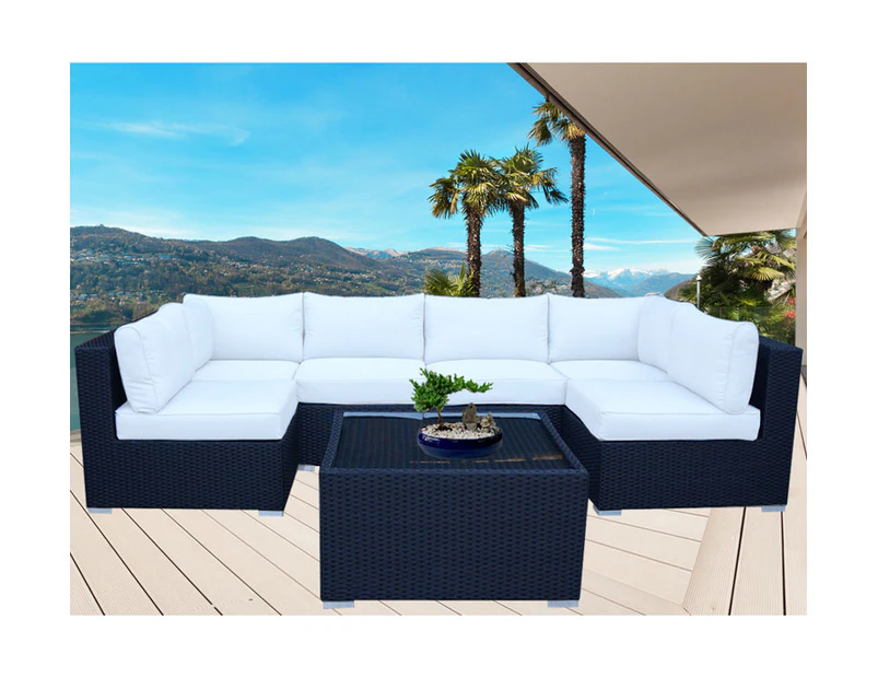 Black Majeston Modular Outdoor Furniture Lounge With White Cushion Cover