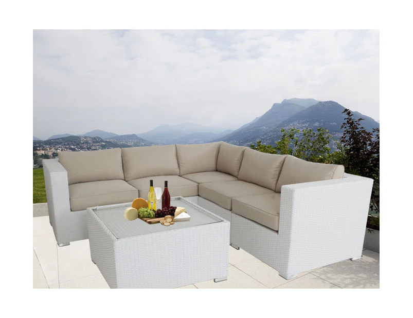 White Ellana Outdoor Corner Lounge Suite With Beige Cushion Cover