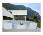 White Grand Jamerson Modular Outdoor Furniture Setting With Beige Cushion Cover