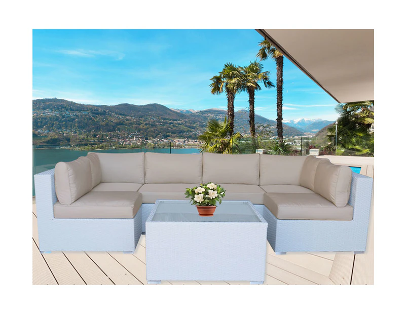 White Majeston Modular Outdoor Furniture Lounge With Grey Cushion Cover