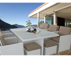 White Centra 12 Seater Wicker Outdoor Dining Furniture With Dark Grey Cushion Cover