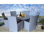 White Victoria 6 Seater Round Wicker Outdoor Dining Set With White Cushion Cover