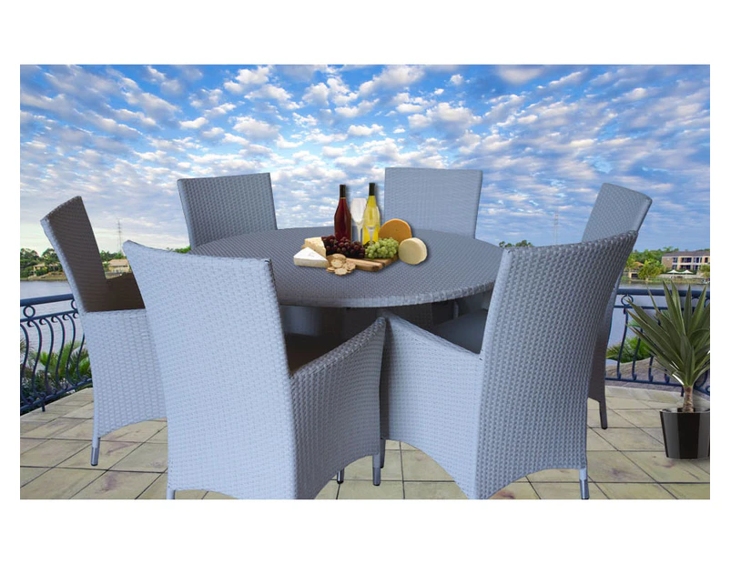 White Victoria 6 Seater Round Wicker Outdoor Dining Set With White Cushion Cover