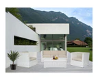 White Bella 8 Seater Wicker Outdoor Furniture Lounge With Beige Cushion Cover