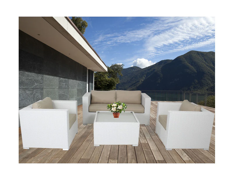 White Osiana 5 Piece Outdoor Furniture With White Cushion Cover