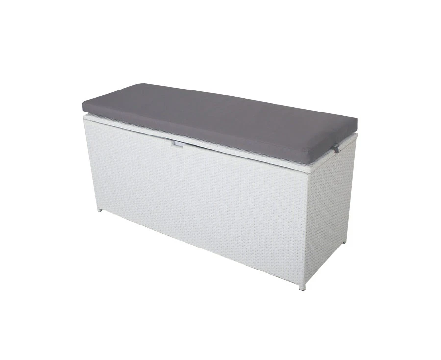 White Wicker Storage Box With Grey Cushion Cover