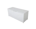 White Wicker Storage Box With Dark Grey Cushion Cover