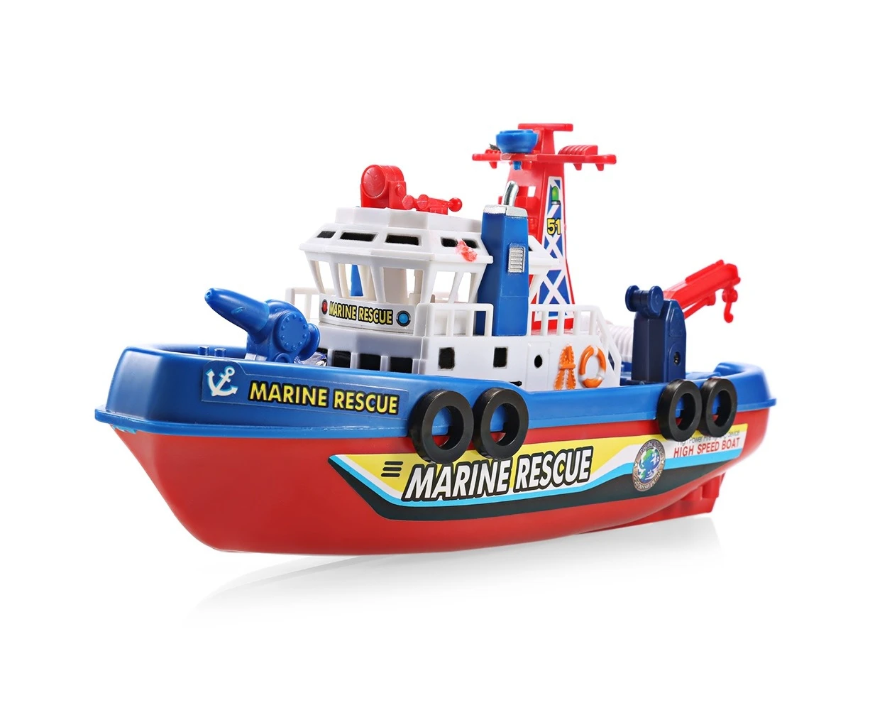 High Speed Music Light Electric Marine Rescue Fire Fighting Boat Non-remote Toy  - Colormix