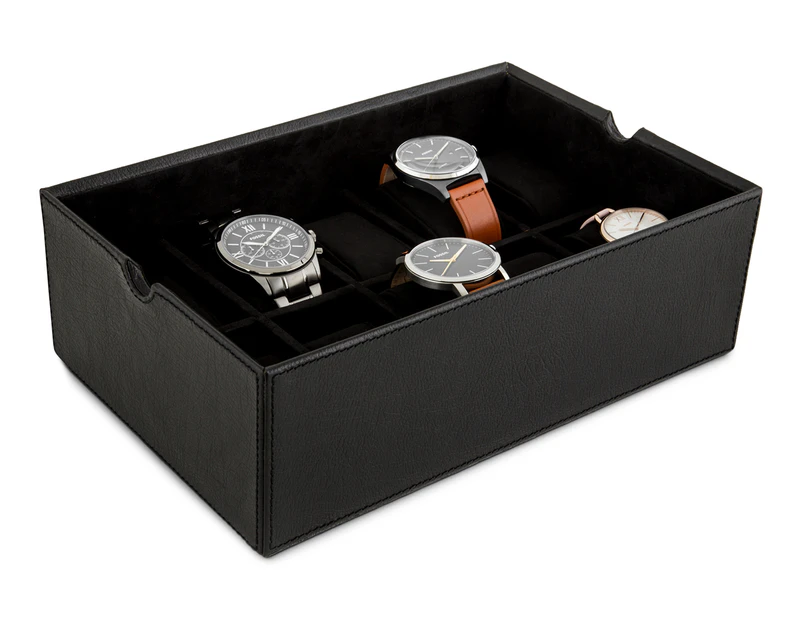 Fossil Removable Valet Tray + 10-Piece Watch Box - Black 
