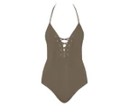 JETS Women's Plunge Lace Up One Piece - Stone