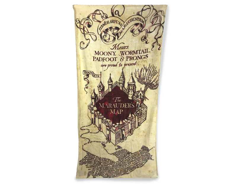 Harry Potter Marauders Map Towel - Beige/Burgundy