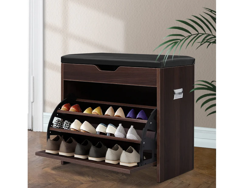 Artiss Shoe Cabinet Bench Shoes Organiser Storage Rack Wooden Cupboard 15 Pairs