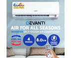 Devanti 8.0KW Split System Air Conditioner Reverse Cycle Inverter Cooler or Heater Wall Fan Cooling Heating Home Office Summer