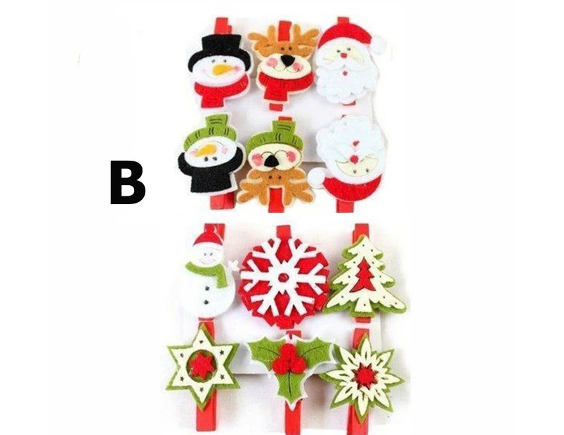 12x Christmas Wooden Photo Clips Pegs Xmas Card Holder Decor Santa Reindeer Tree [Design: Design B]