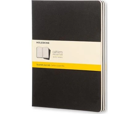 3pc Moleskine Cahier Soft Cover Writing Notebook/Journal Grid Set Black XL