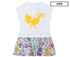 KENZO Girls' Size 2A Abstract Duck Motif Dress - White