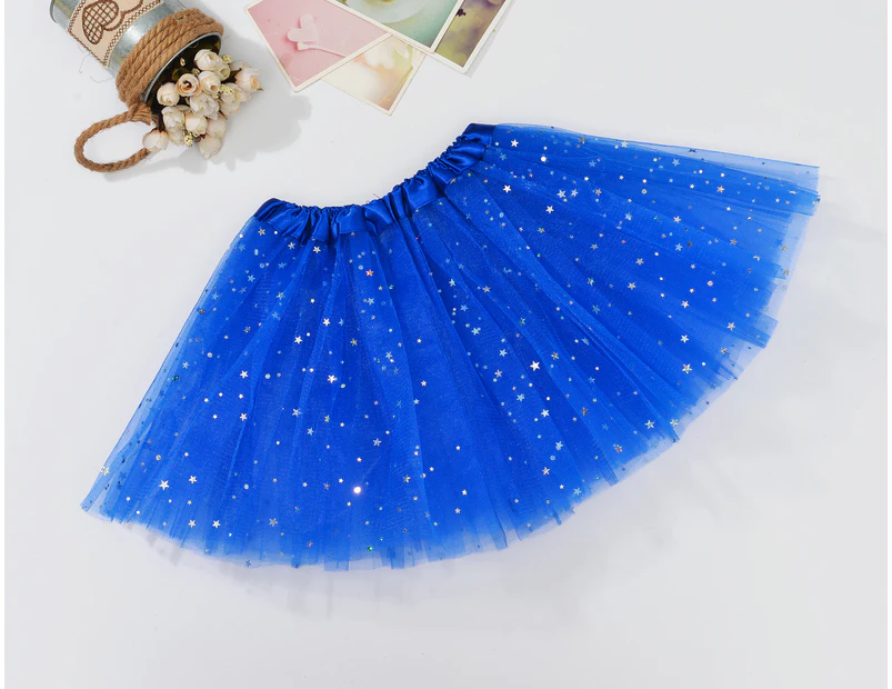 Sequin Tulle Tutu Skirt Ballet Kids Princess Dressup Party Baby Girls Dance Wear - Royal Blue