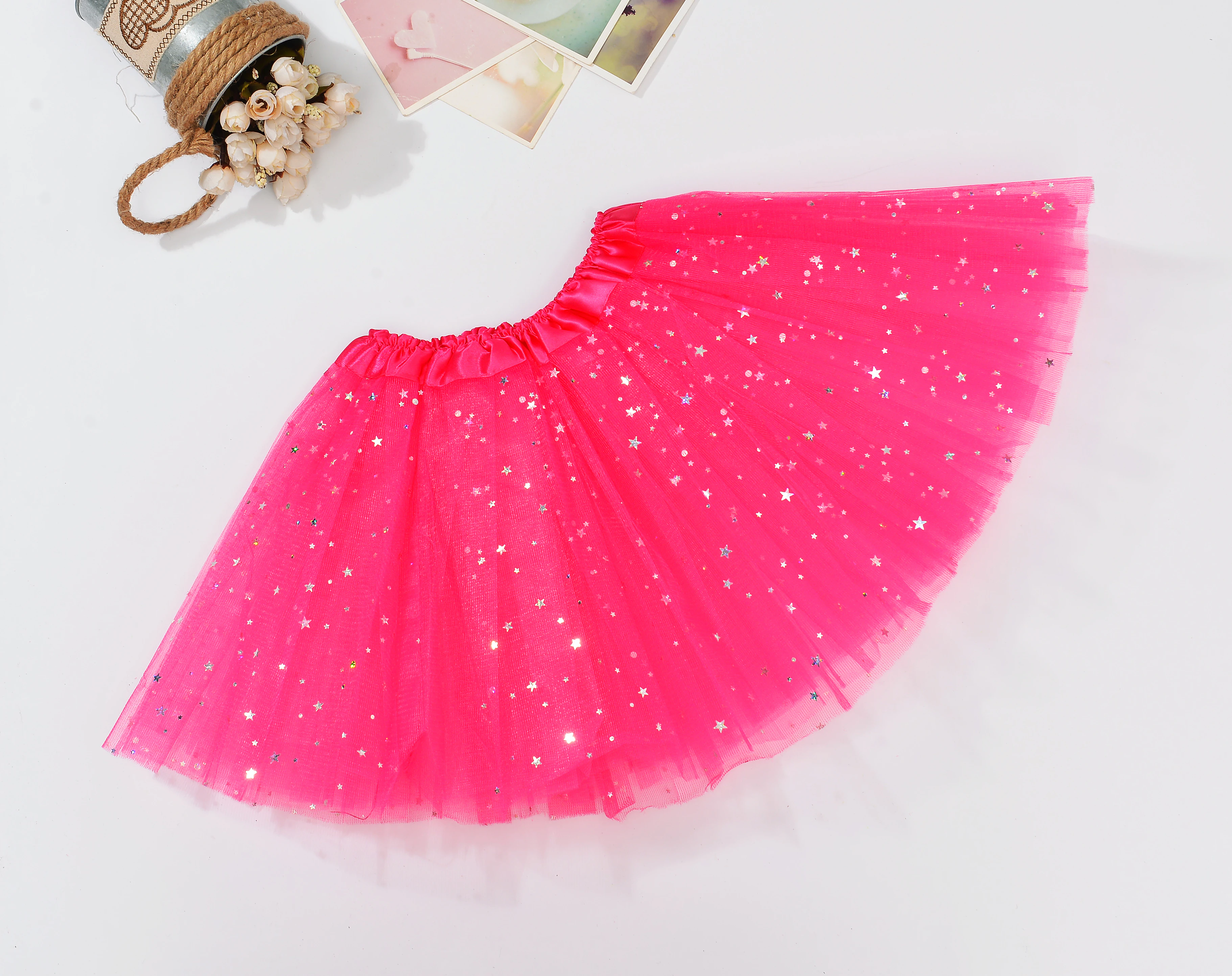 Sequin Tulle Tutu Skirt Ballet Kids Princess Dressup Party Baby Girls Dance Wear - Rose