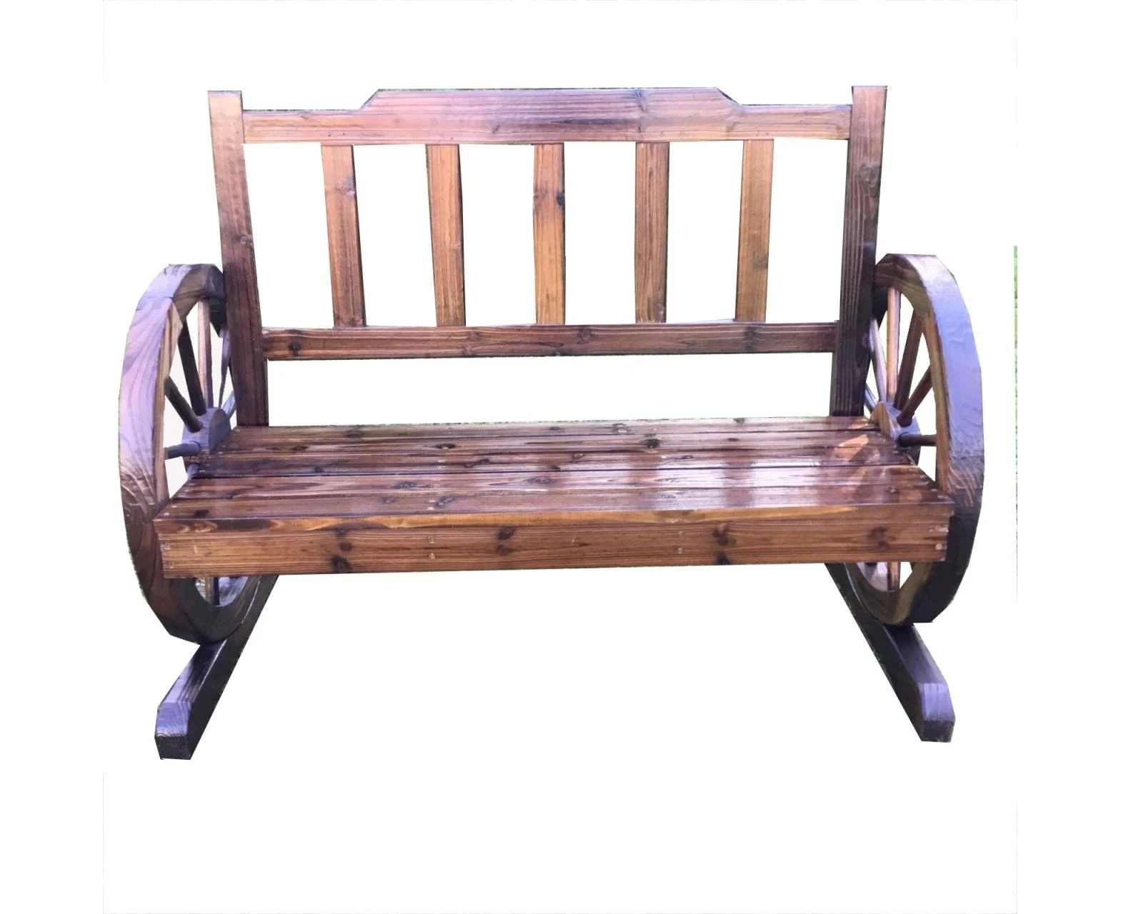 KASA Fir Wood Park Wheel Bench 2 Seater Wooden BBQ Deck