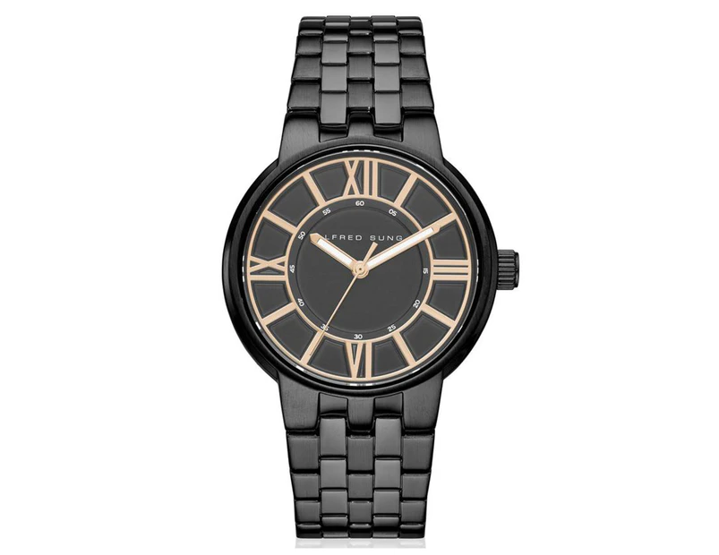 Alfred Sung Men's 40mm Petra Stainless Steel Watch - Black/Rose Gold