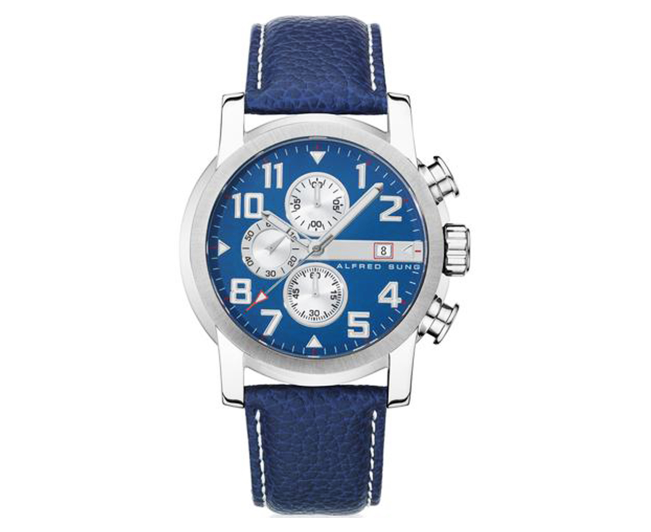 Alfred Sung Men's 40mm Velox Leather Watch - Blue/Silver | Catch.co.nz