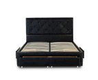 Istyle Sephora Double Drawer Storage Bed Frame Pu Leather Black
