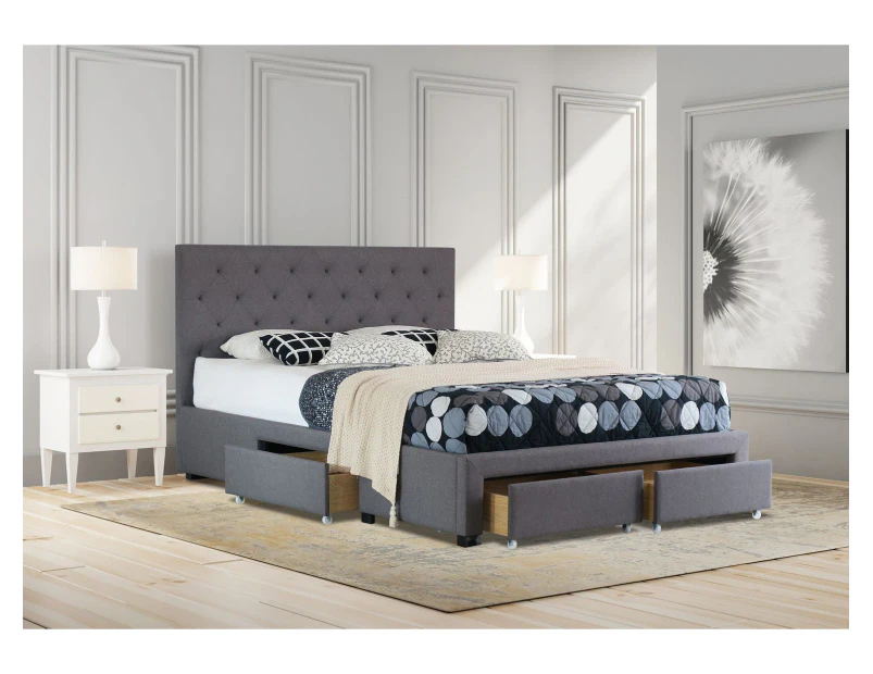 Istyle Chester Double Drawer Storage Bed Frame Fabric Grey