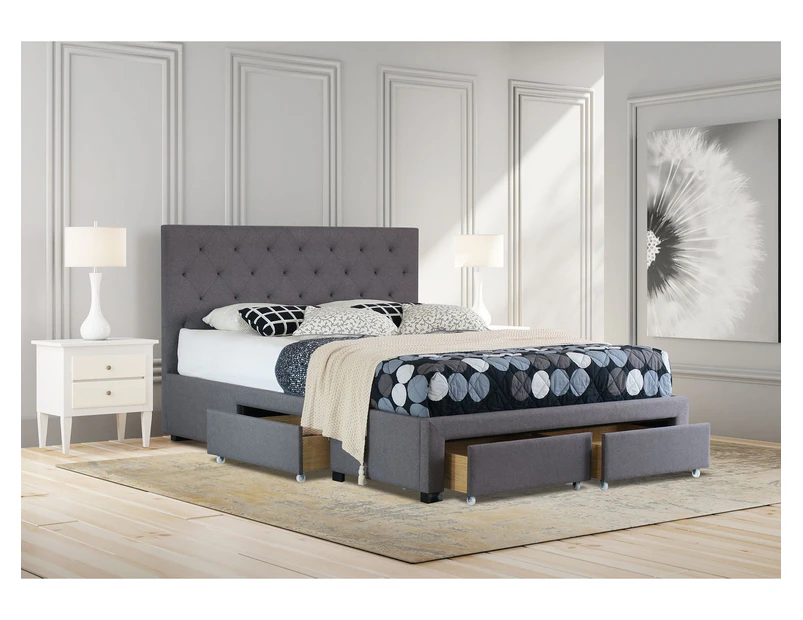 Istyle Chester King Drawer Storage Bed Frame Fabric Grey