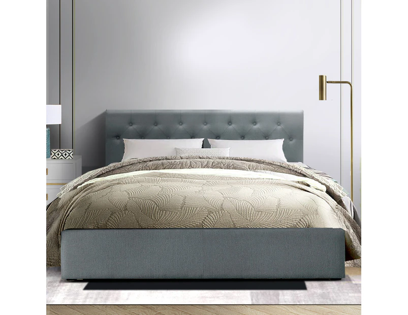 Artiss Gas Lift Bed Frame Queen Size With Storage Mattress Base Upholstered Fabric Tufted High Headboard Grey Vila Collection
