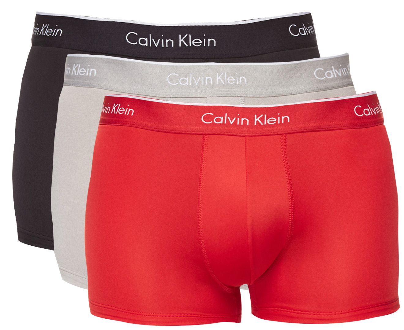 Calvin Klein Men's Microfibre Low Rise Trunks 3-Pack - Black/Red/Grey ...