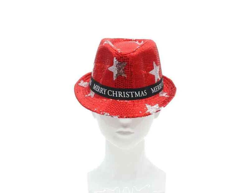 Adult Unisex Christmas Xmas Novelty Hat Party Wear [ Sequin Fedora (Red)]