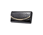OUTNICE Women's Leather Wallet Trifold Genuine Leather Wallet Long Clutch Wallet Card Holder - Black