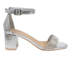 Taryn Vybe Low Block Heel Diamante Strap Women's - Silver