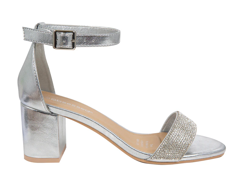 Taryn Vybe Low Block Heel Diamante Strap Women's - Silver