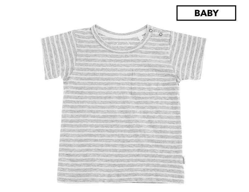 Bonds Baby/Toddler Aussie Cotton Crew Tee - White/Grey Marle Stripe