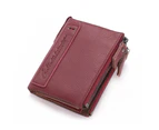 OUTNICE Men's Genuine Leather Wallet Small Compact Leather Wallet Bifold Ladies Zipper Pocket Wallet Coin Purse - Red