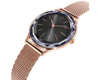 Boxed Gift Set Women's Geometic Mineral Glass Watch -Rose Gold/Black