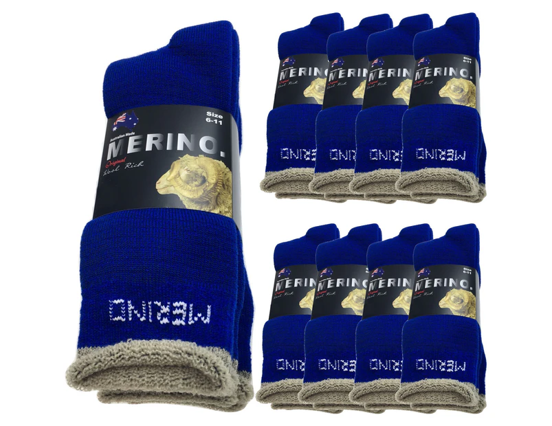 9 Pairs MERINO WOOL SOCKS Mens Heavy Duty Premium Thick Work Socks Cushion BULK - Blue