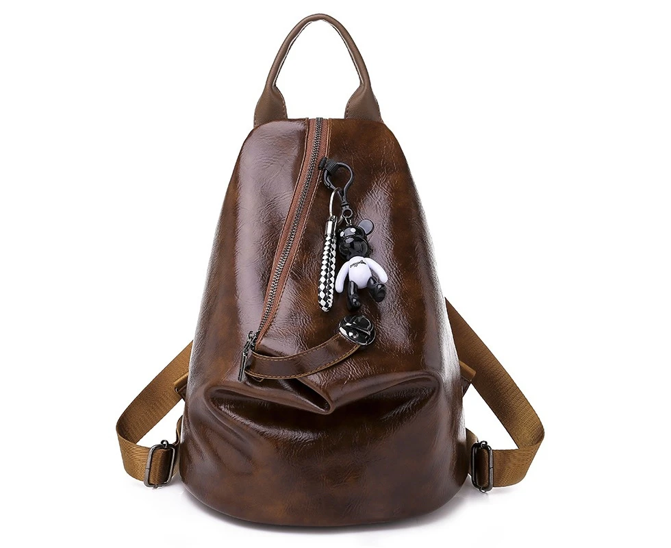 OUTNICE Waterproof PU Backpack For Women Fashion Shoulder Bag Purse With Headphone Hole - Brown