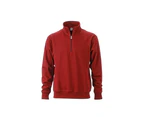 James and Nicholson Unisex Workwear Half Zip Sweatshirt (Red Wine) - FU275