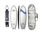FIND 6'9" Tuffpro Quadfish White Soft Surfboard Softboard + Padded Silver Cover + Leash Package
